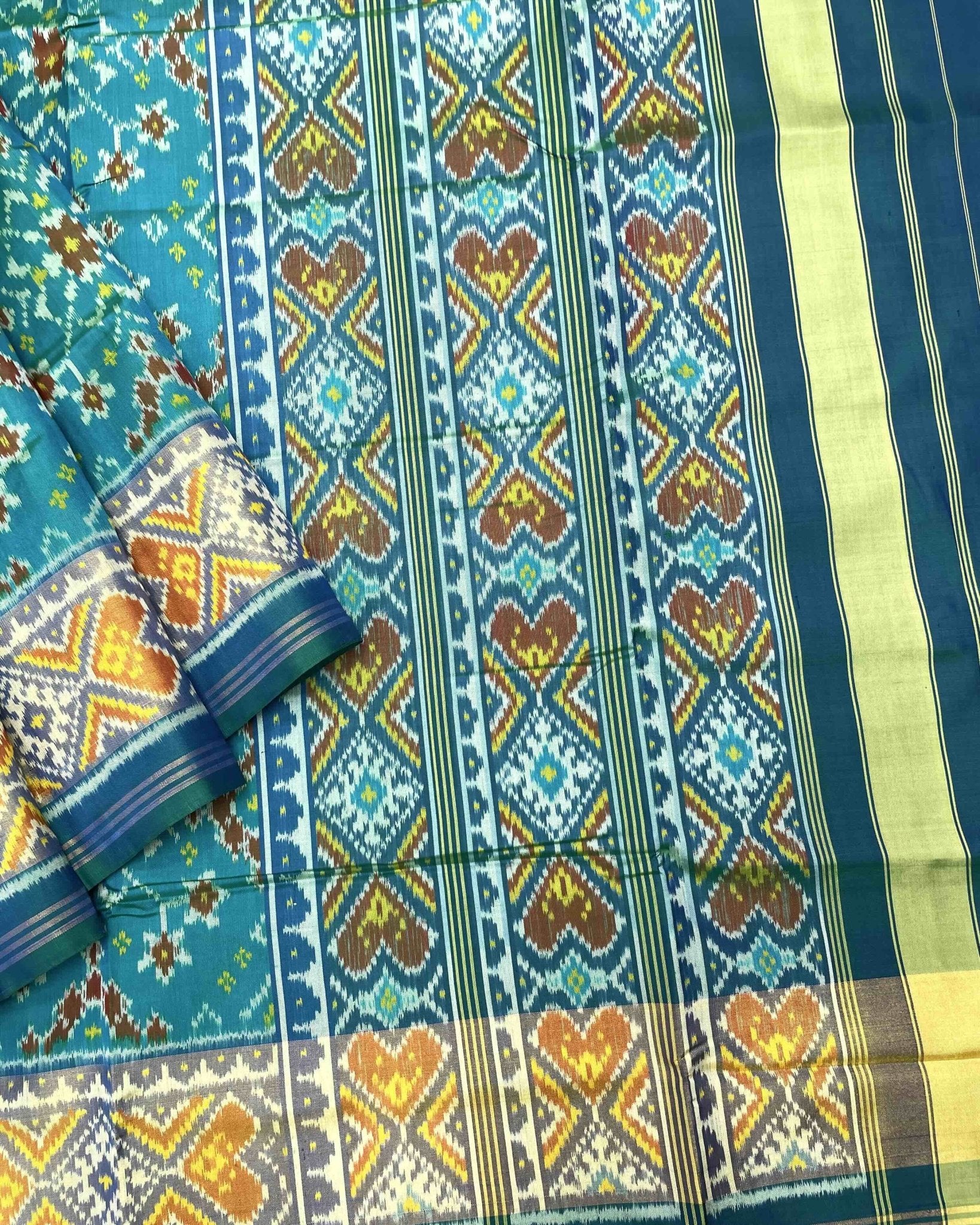 Blue & Sky Turquoise Shaded Navratan Patola Saree - SindhoiPatolaArt