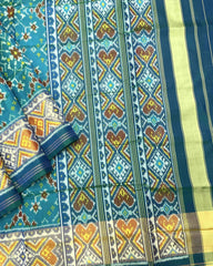 Blue & Sky Turquoise Shaded Navratan Patola Saree - SindhoiPatolaArt