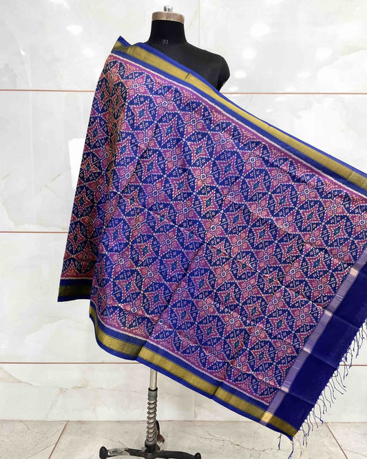 Blue Solsitara Design Patola Dupatta - SindhoiPatolaArt