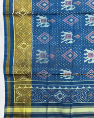 Blue Turquoise Elephant Panchanda Patola Dupatta - SindhoiPatolaArt