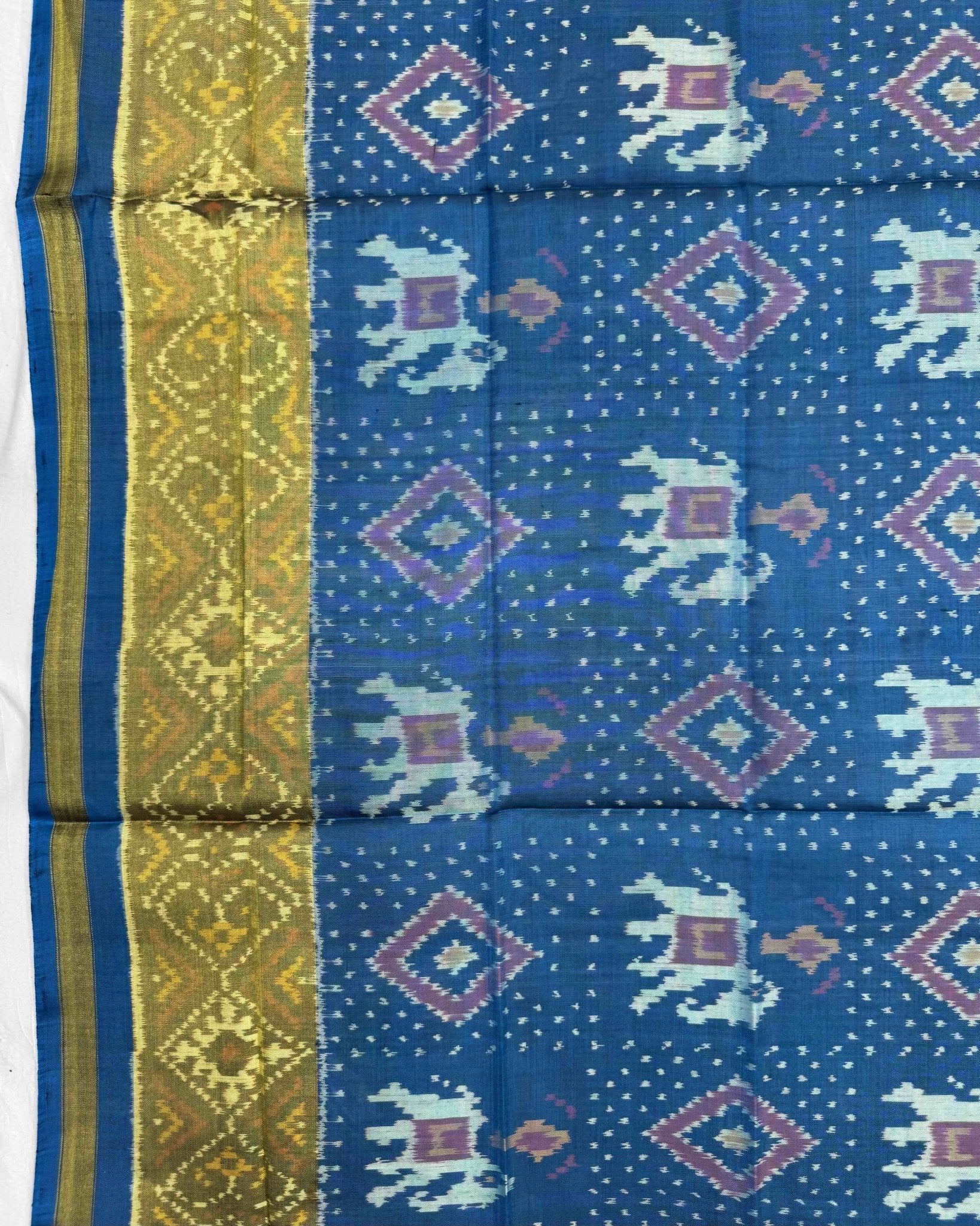 Blue Turquoise Elephant Panchanda Patola Dupatta - SindhoiPatolaArt