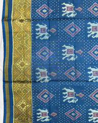 Blue Turquoise Elephant Panchanda Patola Dupatta - SindhoiPatolaArt