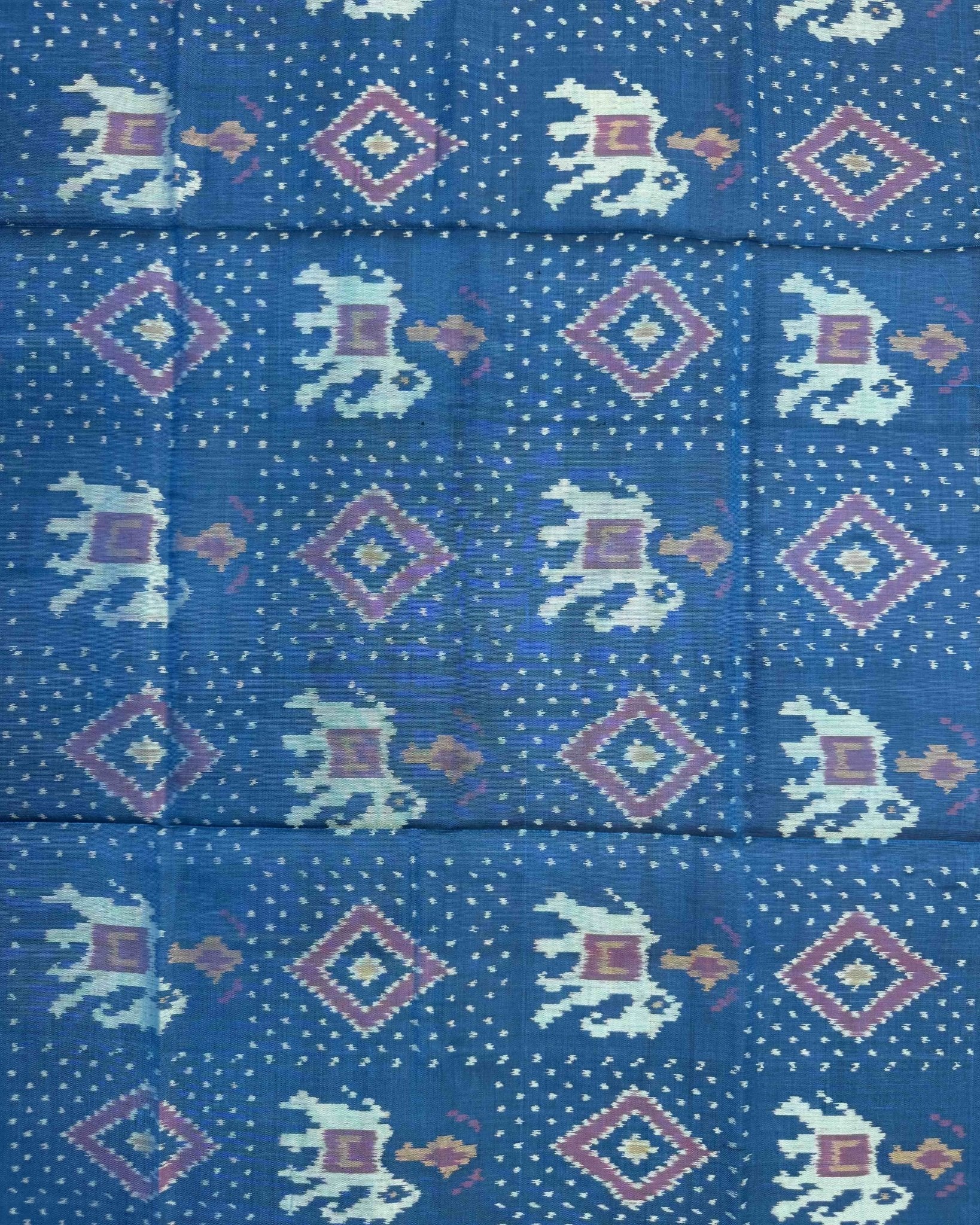 Blue Turquoise Elephant Panchanda Patola Dupatta - SindhoiPatolaArt