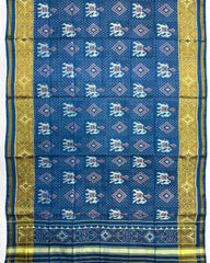 Blue Turquoise Elephant Panchanda Patola Dupatta - SindhoiPatolaArt