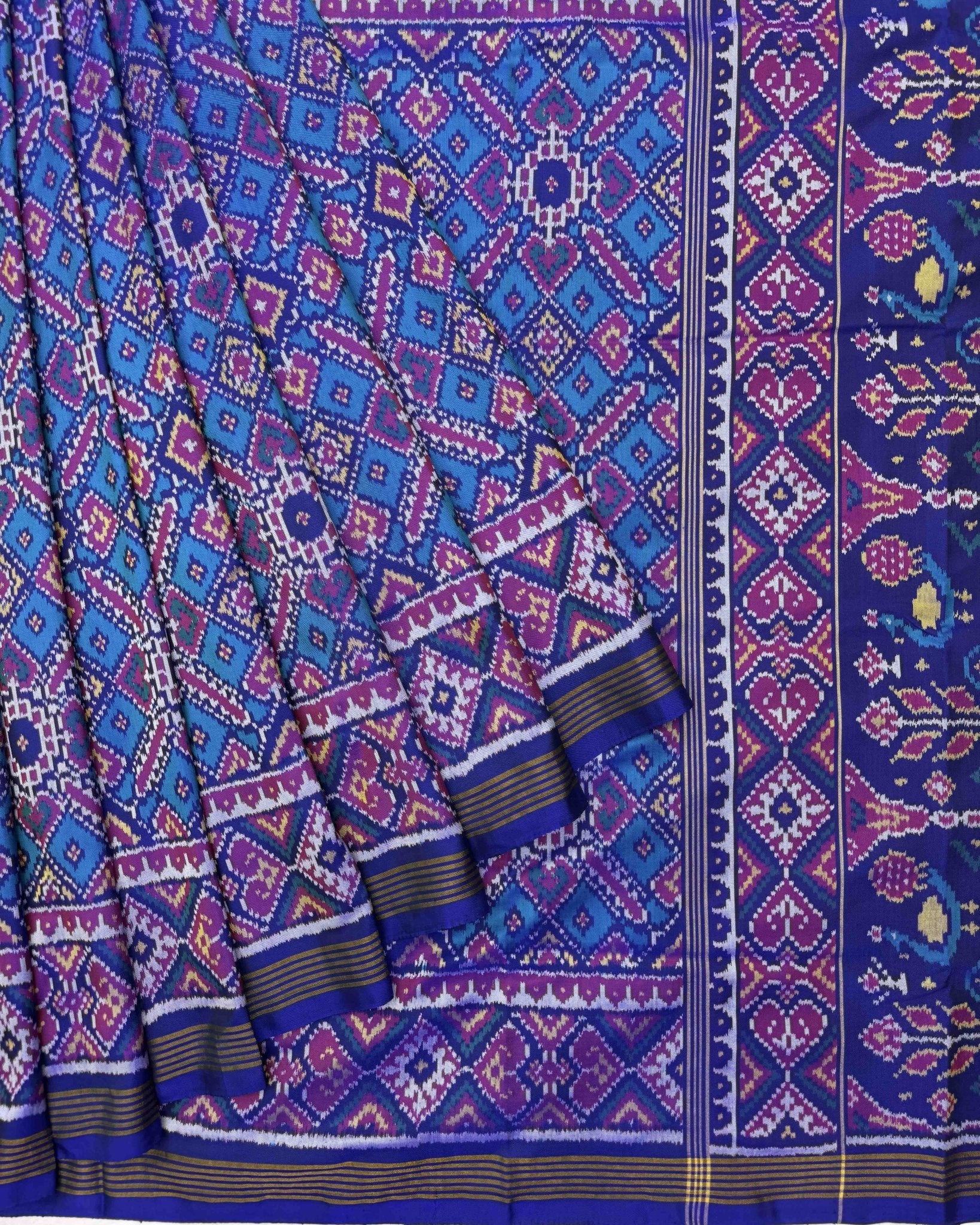Blue & Turquoise Manekchowk Patola Saree - SindhoiPatolaArt