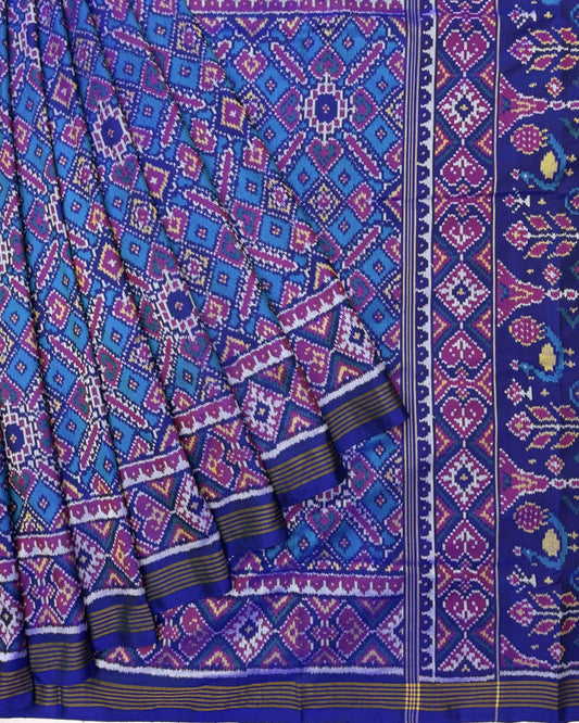 Blue & Turquoise Manekchowk Patola Saree - SindhoiPatolaArt
