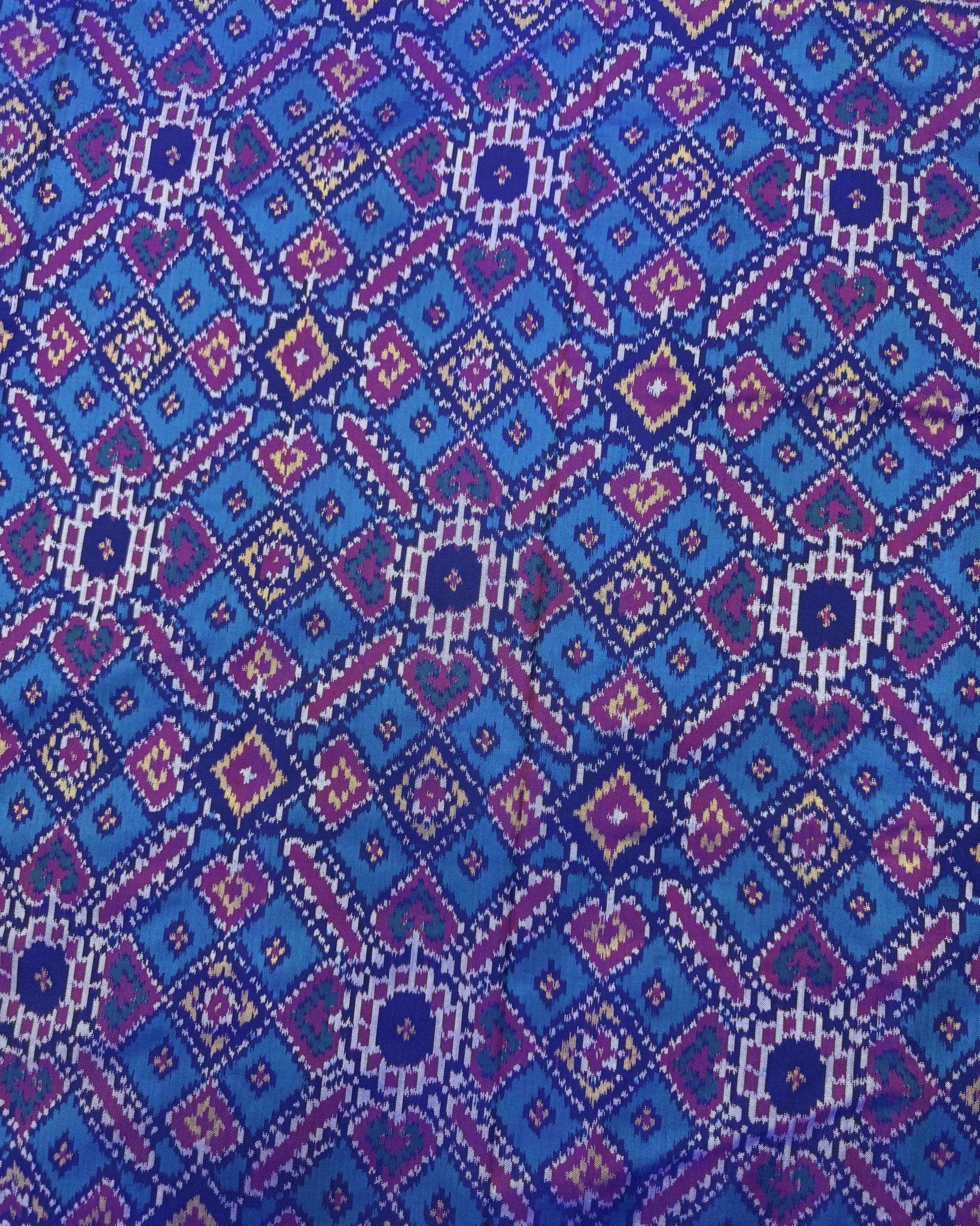 Blue & Turquoise Manekchowk Patola Saree - SindhoiPatolaArt