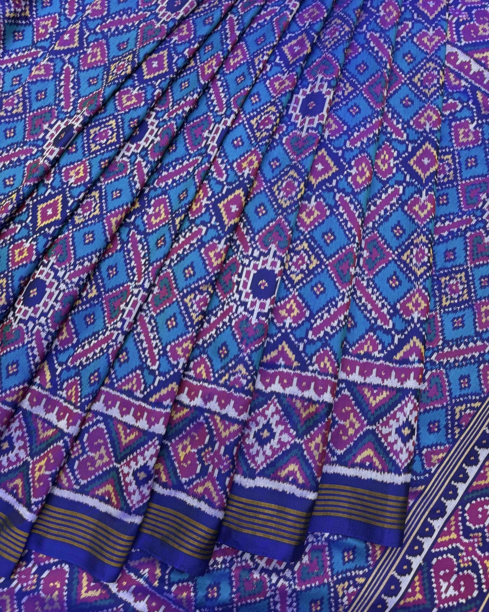 Blue & Turquoise Manekchowk Patola Saree - SindhoiPatolaArt