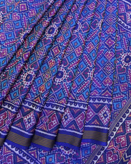 Blue & Turquoise Manekchowk Semi Double Ikat Patola Saree - SindhoiPatolaArt