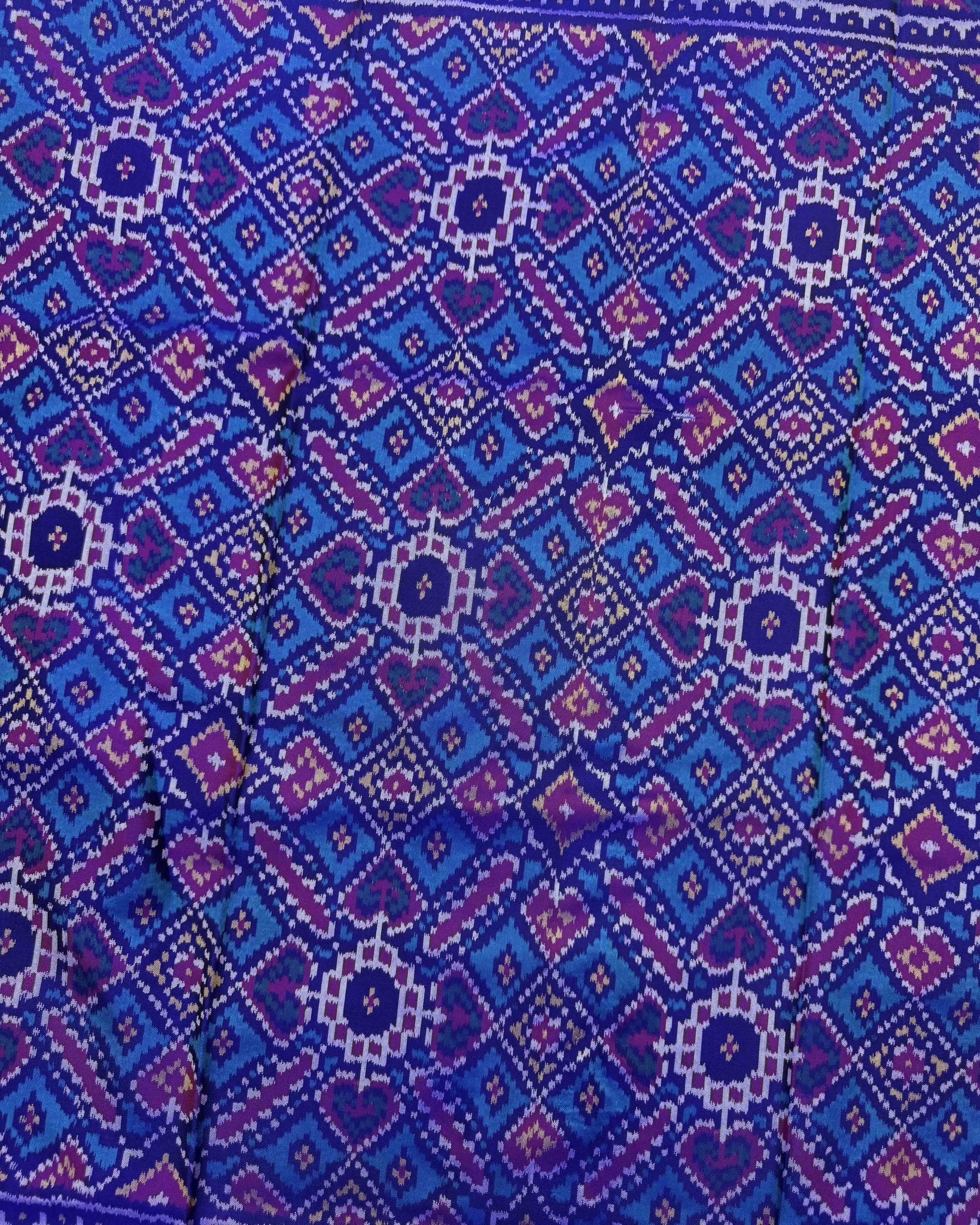 Blue & Turquoise Manekchowk Semi Double Ikat Patola Saree - SindhoiPatolaArt