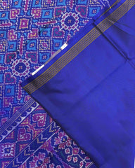 Blue & Turquoise Manekchowk Semi Double Ikat Patola Saree - SindhoiPatolaArt