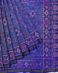 Blue & Turquoise Manekchowk Semi Double Ikat Patola Saree - SindhoiPatolaArt