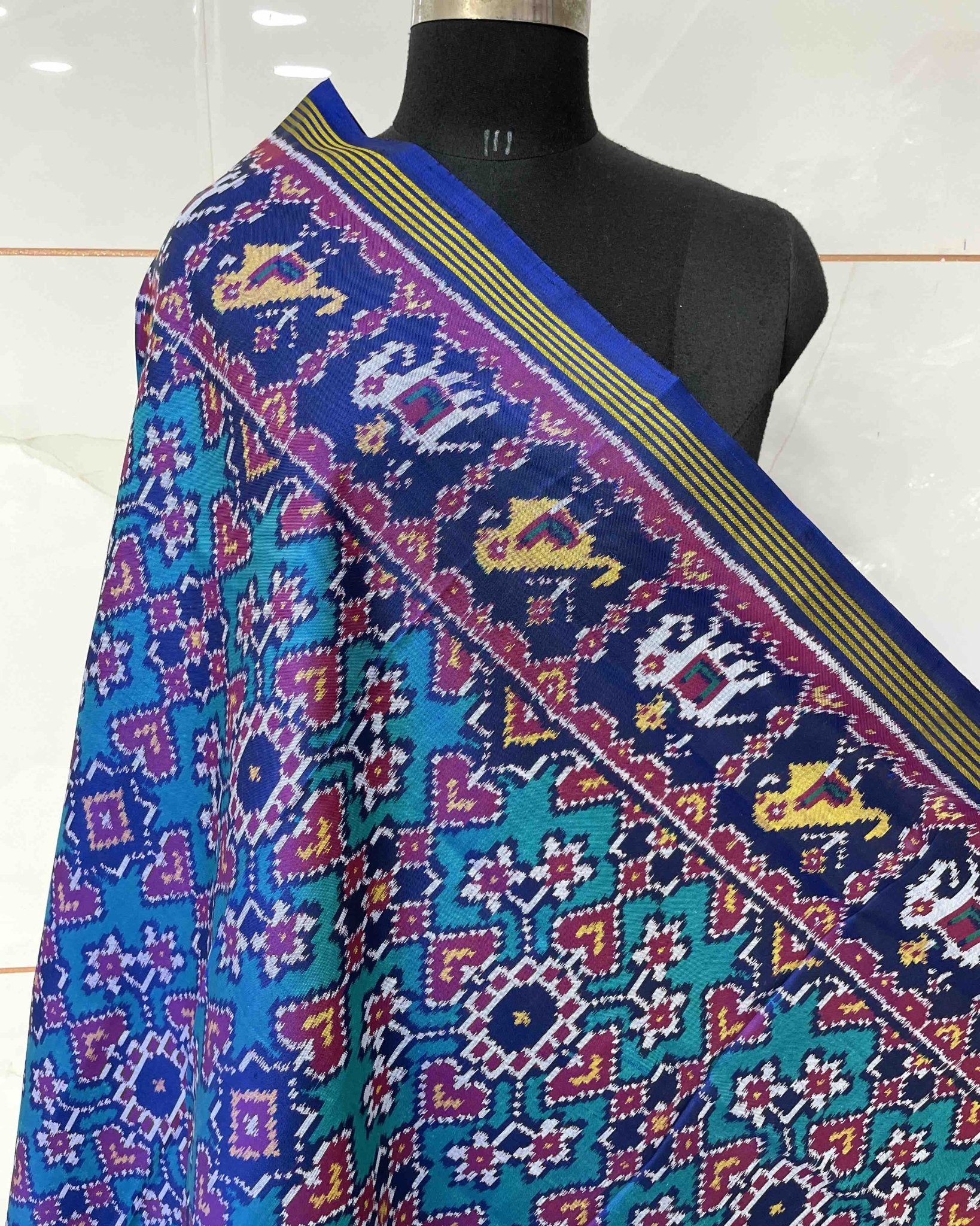 Blue & Turquoise Navratan Designer Patola Dupatta - SindhoiPatolaArt