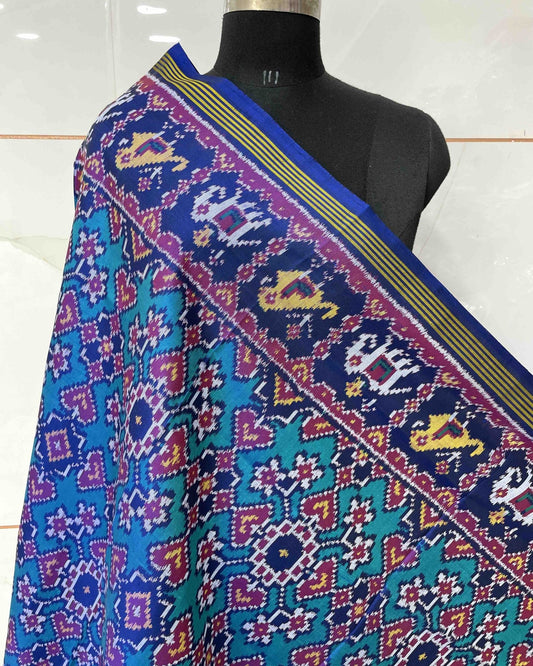 Blue & Turquoise Navratan Designer Patola Dupatta - SindhoiPatolaArt