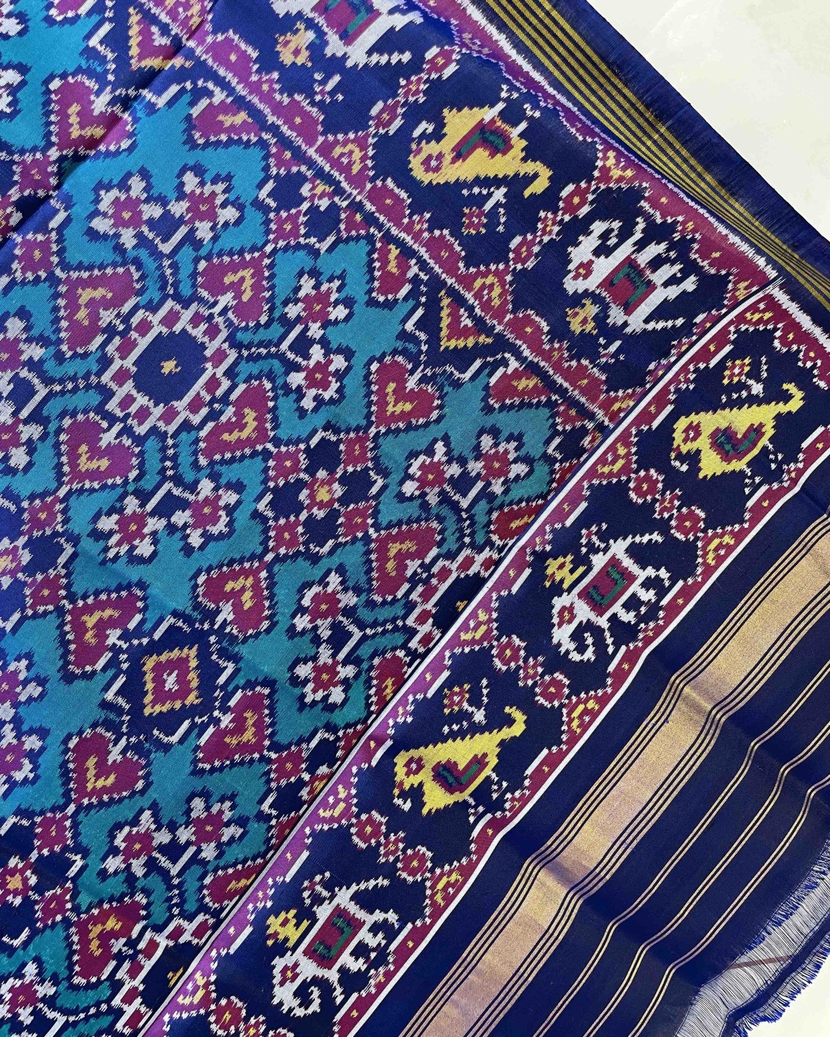 Blue & Turquoise Navratan Designer Patola Dupatta - SindhoiPatolaArt