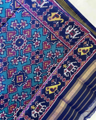 Blue & Turquoise Navratan Designer Patola Dupatta - SindhoiPatolaArt