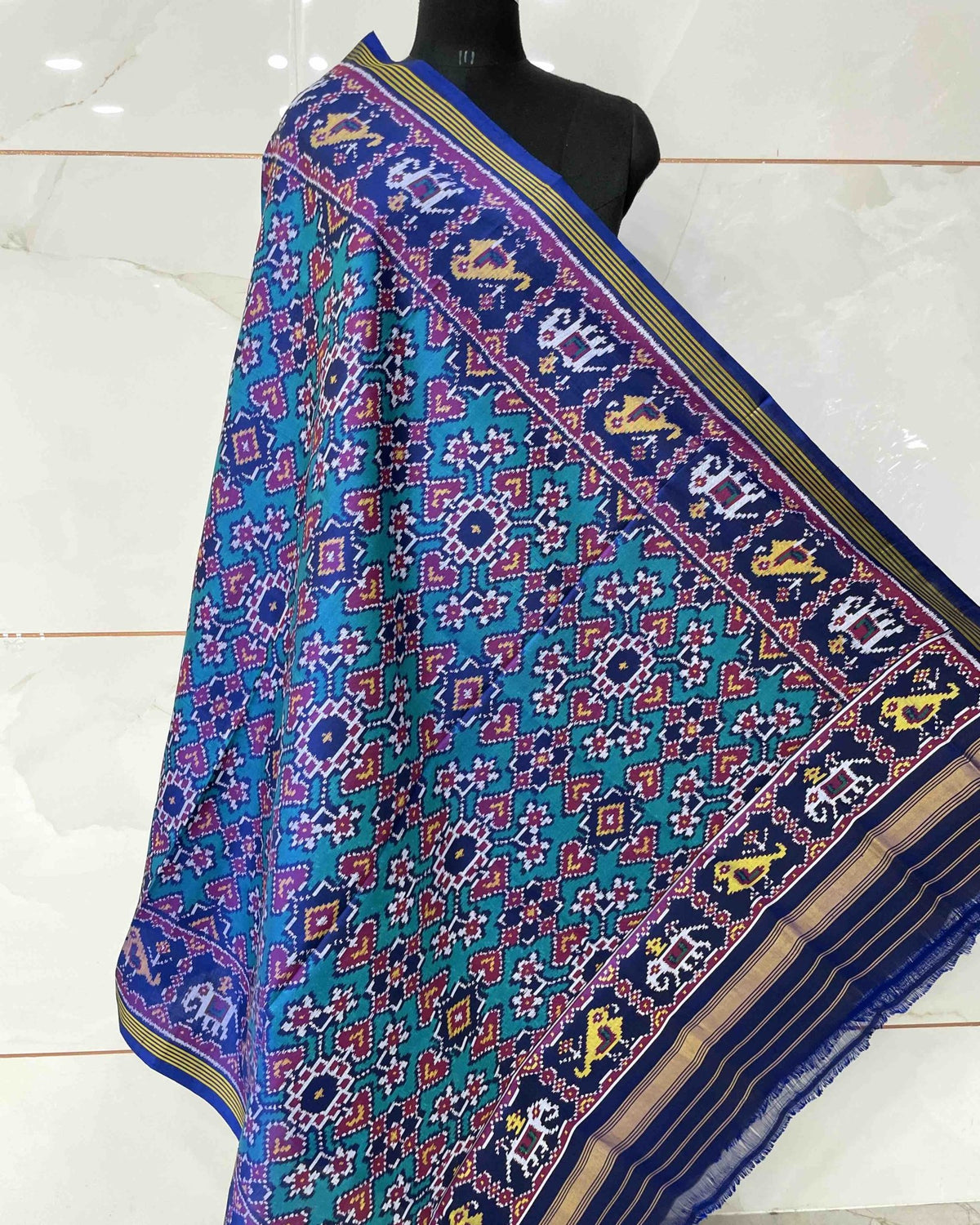 Blue & Turquoise Navratan Designer Patola Dupatta - SindhoiPatolaArt