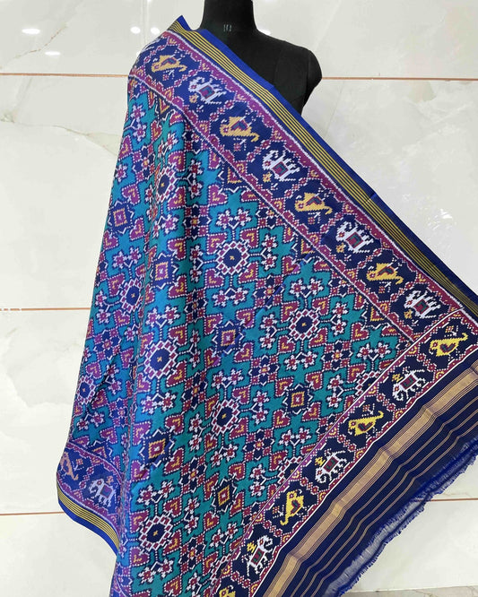 Blue & Turquoise Navratan Designer Patola Dupatta - SindhoiPatolaArt