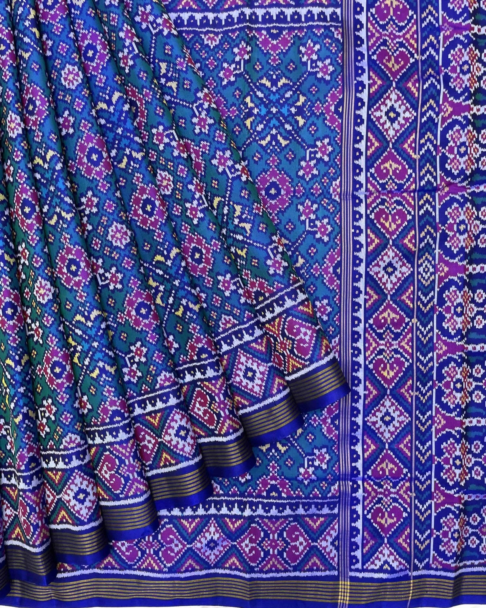 Blue & Turquoise Navratan Designer Patola Saree - SindhoiPatolaArt