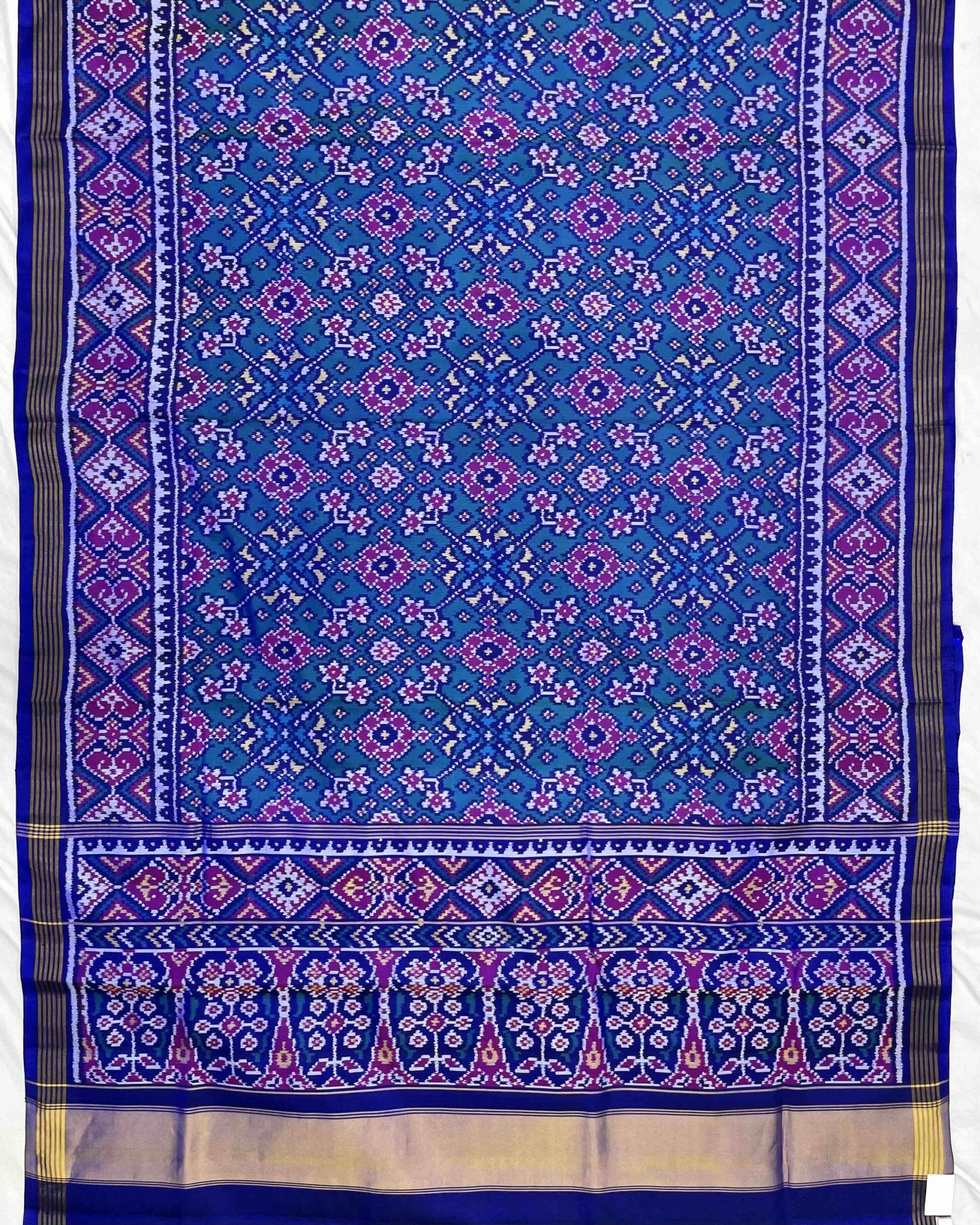 Blue & Turquoise Navratan Designer Patola Saree - SindhoiPatolaArt