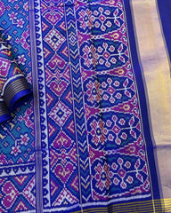 Blue & Turquoise Navratan Designer Patola Saree - SindhoiPatolaArt