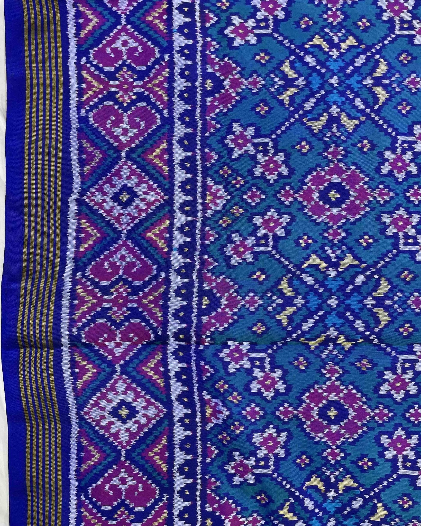 Blue & Turquoise Navratan Designer Patola Saree - SindhoiPatolaArt
