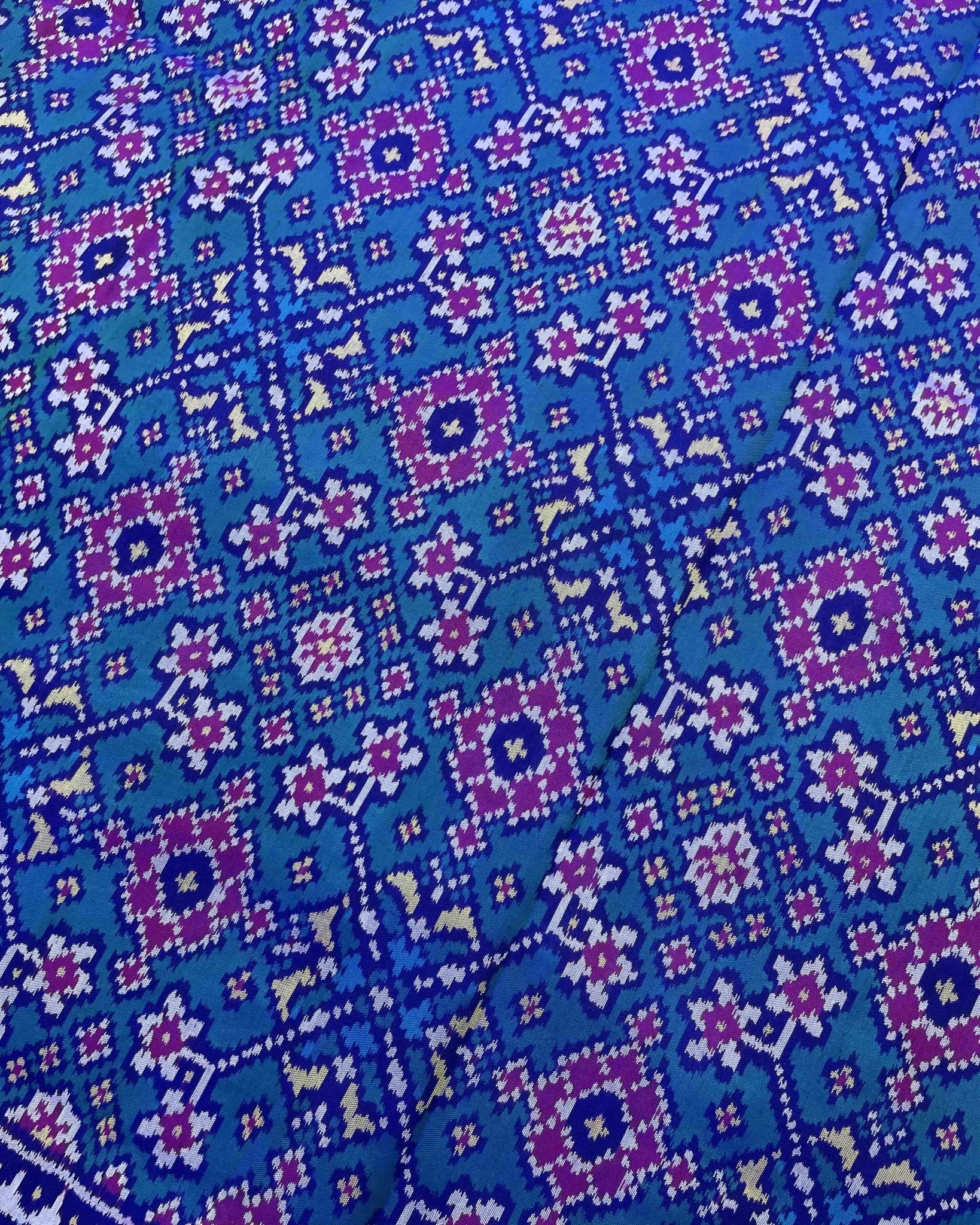 Blue & Turquoise Navratan Designer Patola Saree - SindhoiPatolaArt