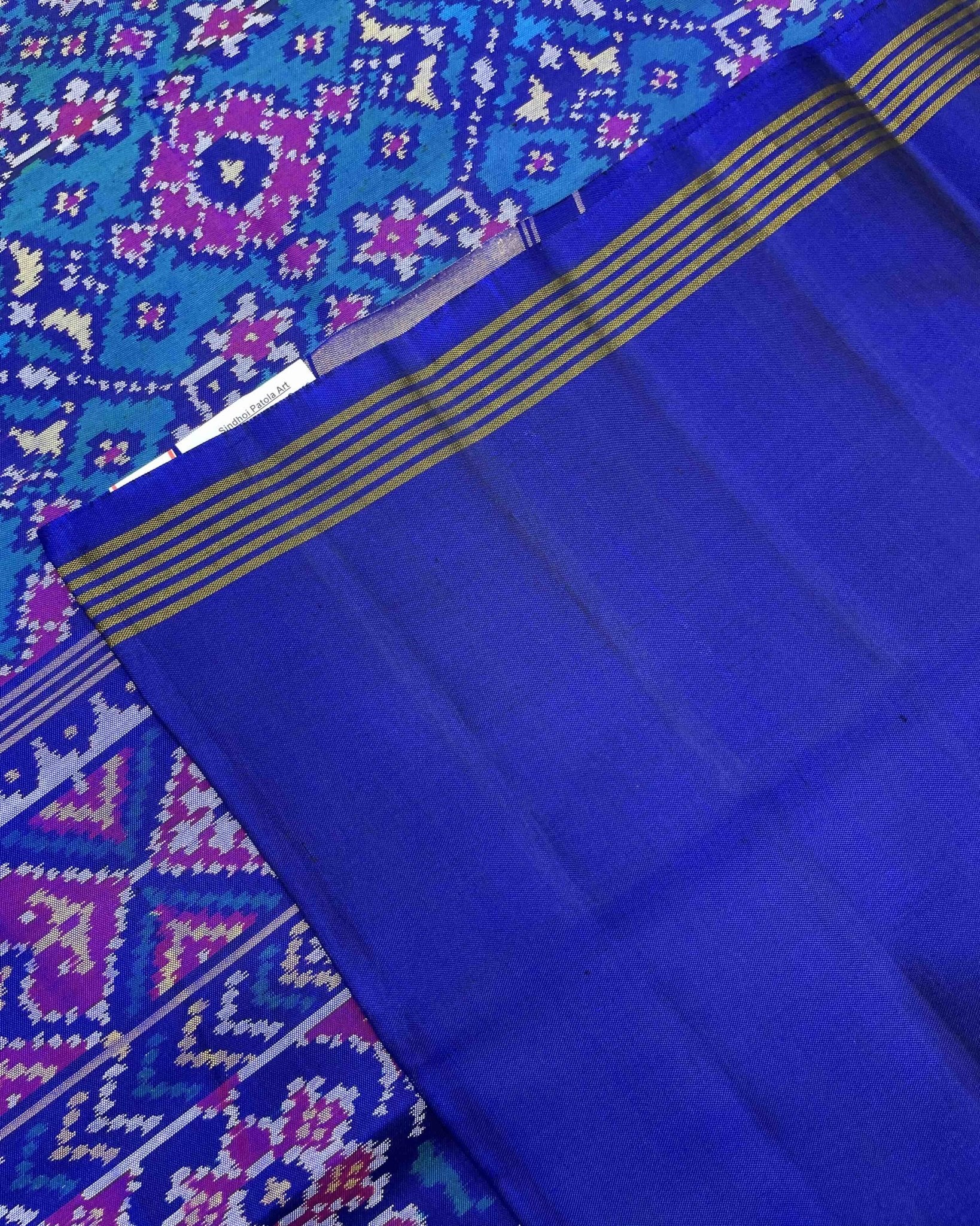 Blue & Turquoise Navratan Designer Patola Saree - SindhoiPatolaArt