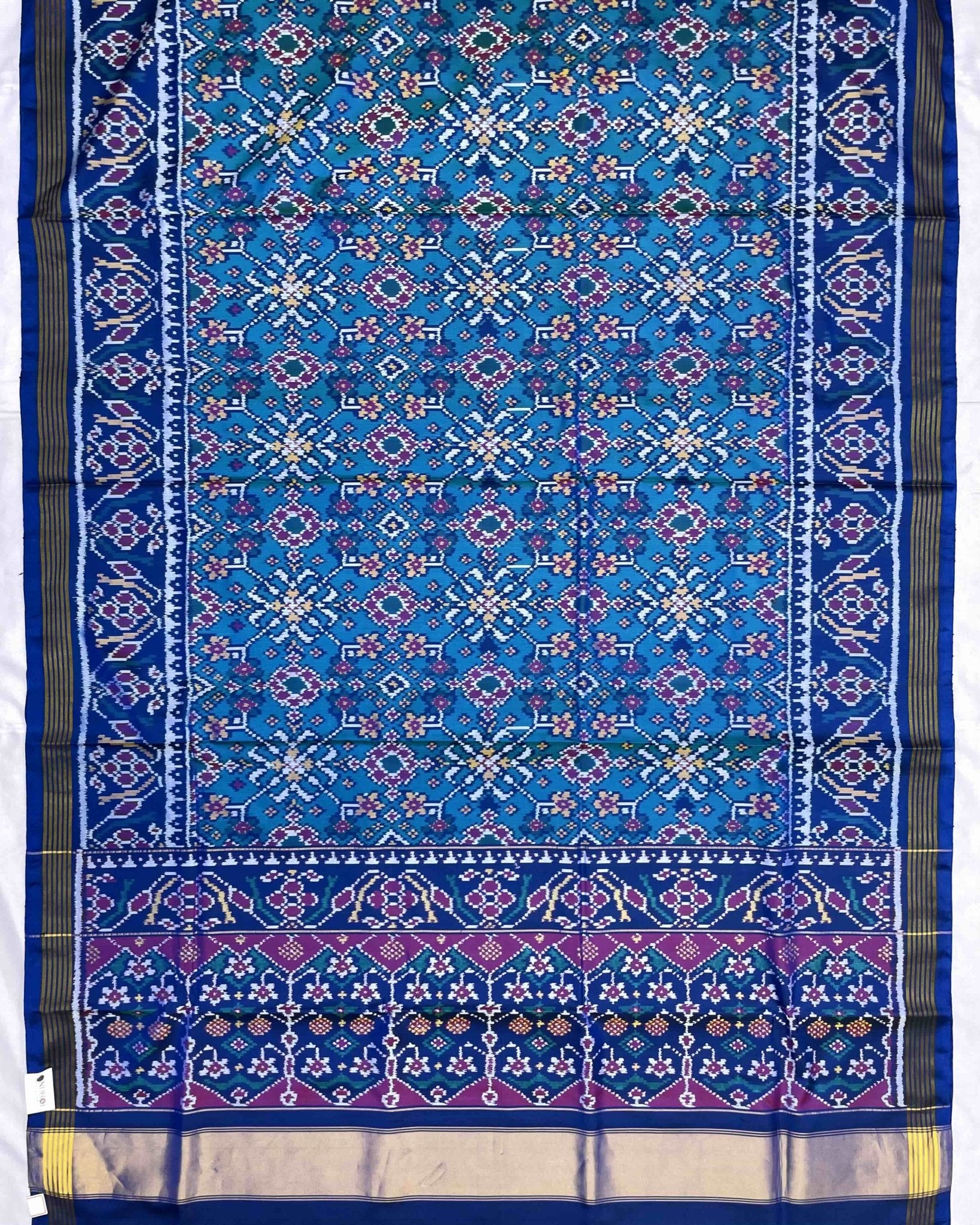 Blue & Turquoise Navratan Patola Saree - SindhoiPatolaArt