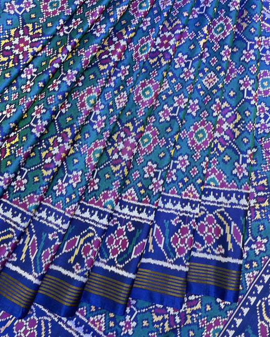 Blue & Turquoise Navratan Patola Saree - SindhoiPatolaArt