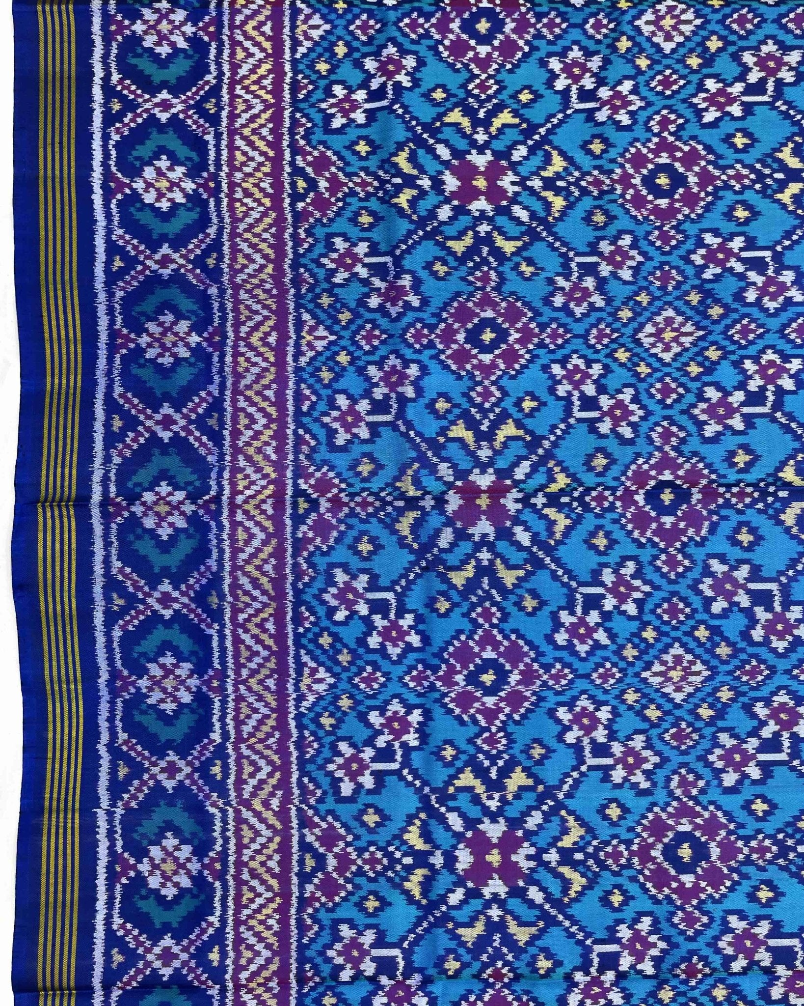 Blue & Turquoise Navratan Patola Saree - SindhoiPatolaArt