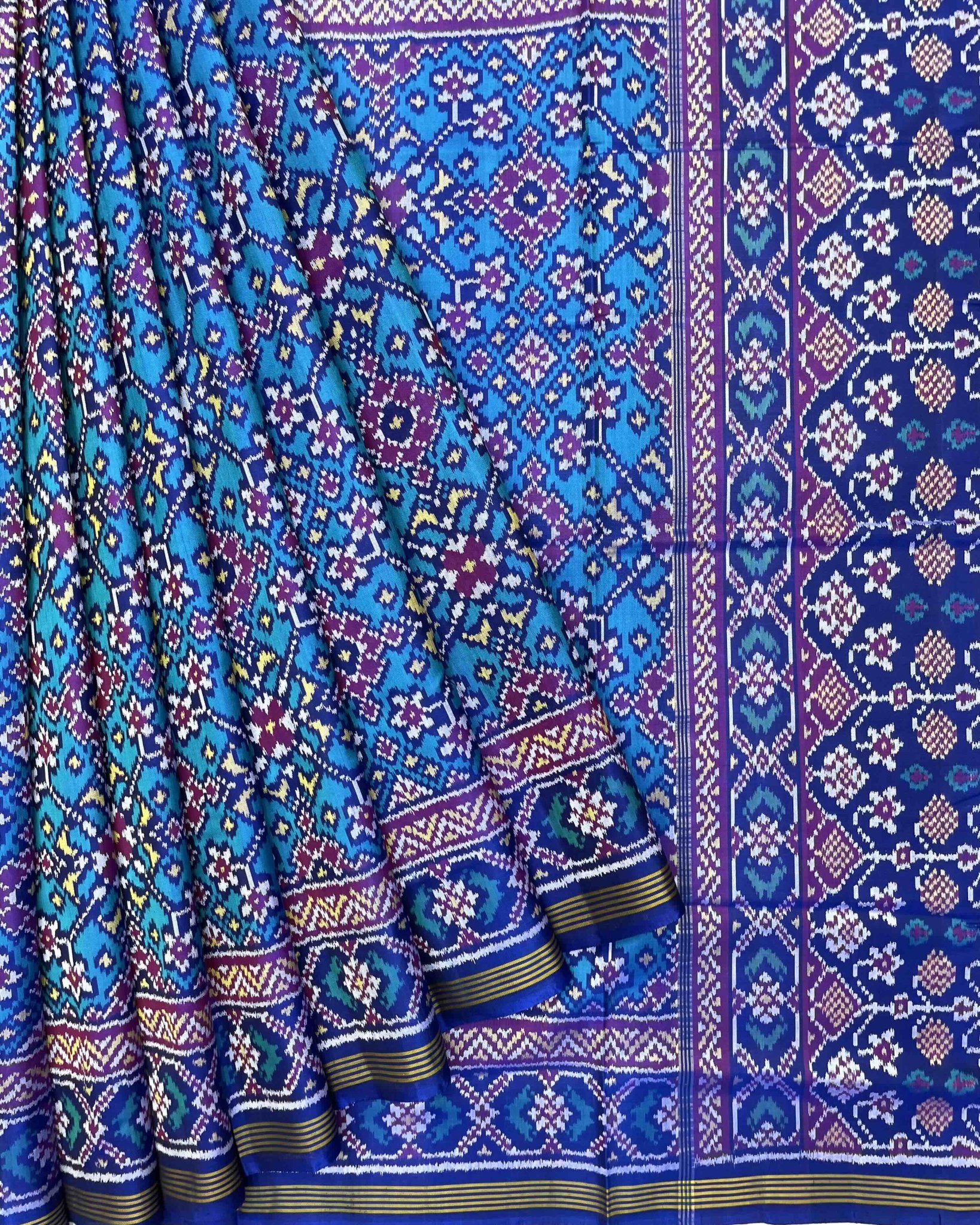 Blue & Turquoise Navratan Patola Saree - SindhoiPatolaArt