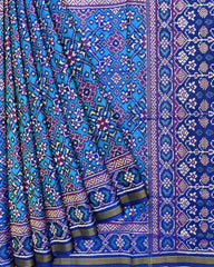 Blue & Turquoise Navratan Patola Saree - SindhoiPatolaArt