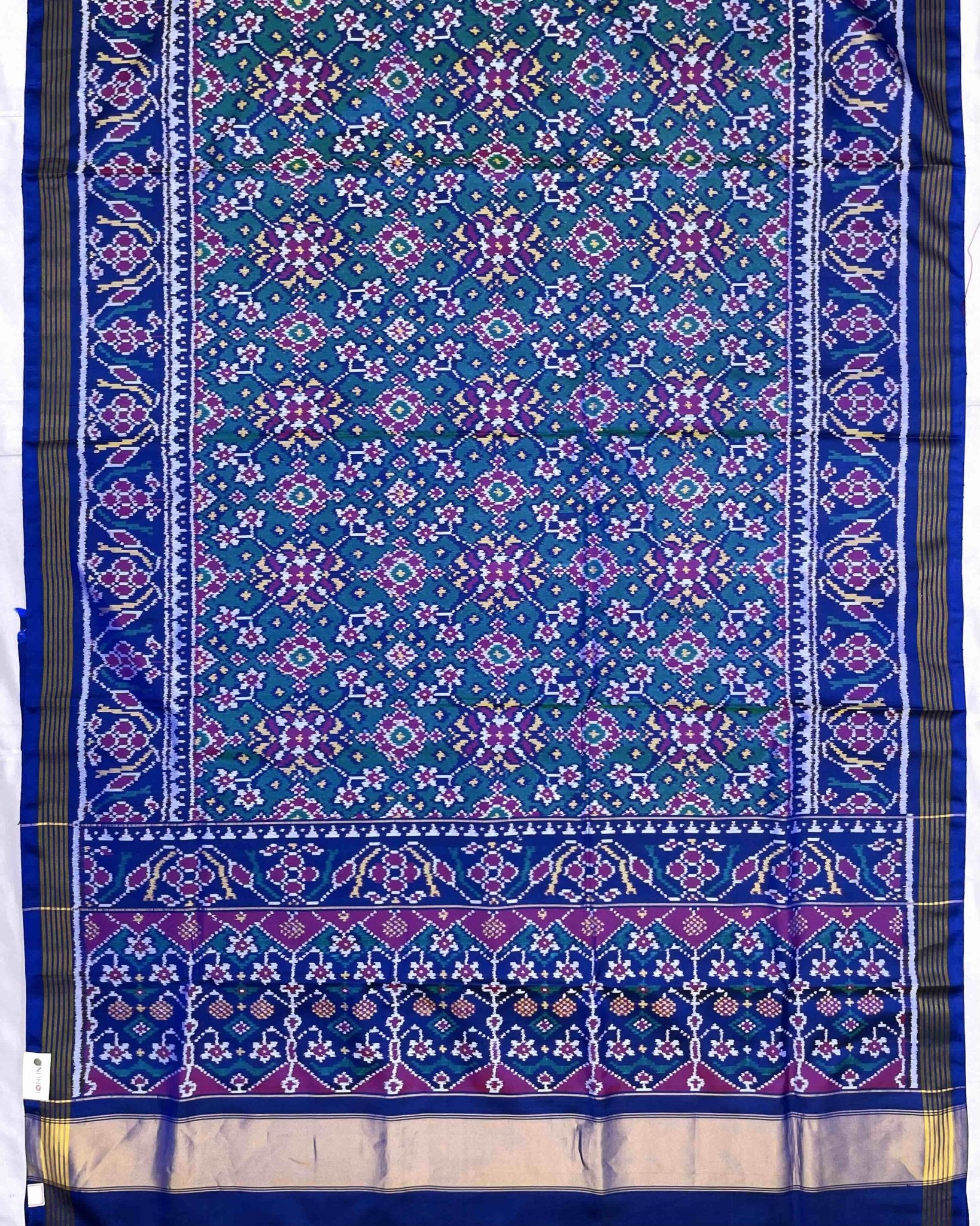 Blue & Turquoise Navratan Patola Saree - SindhoiPatolaArt