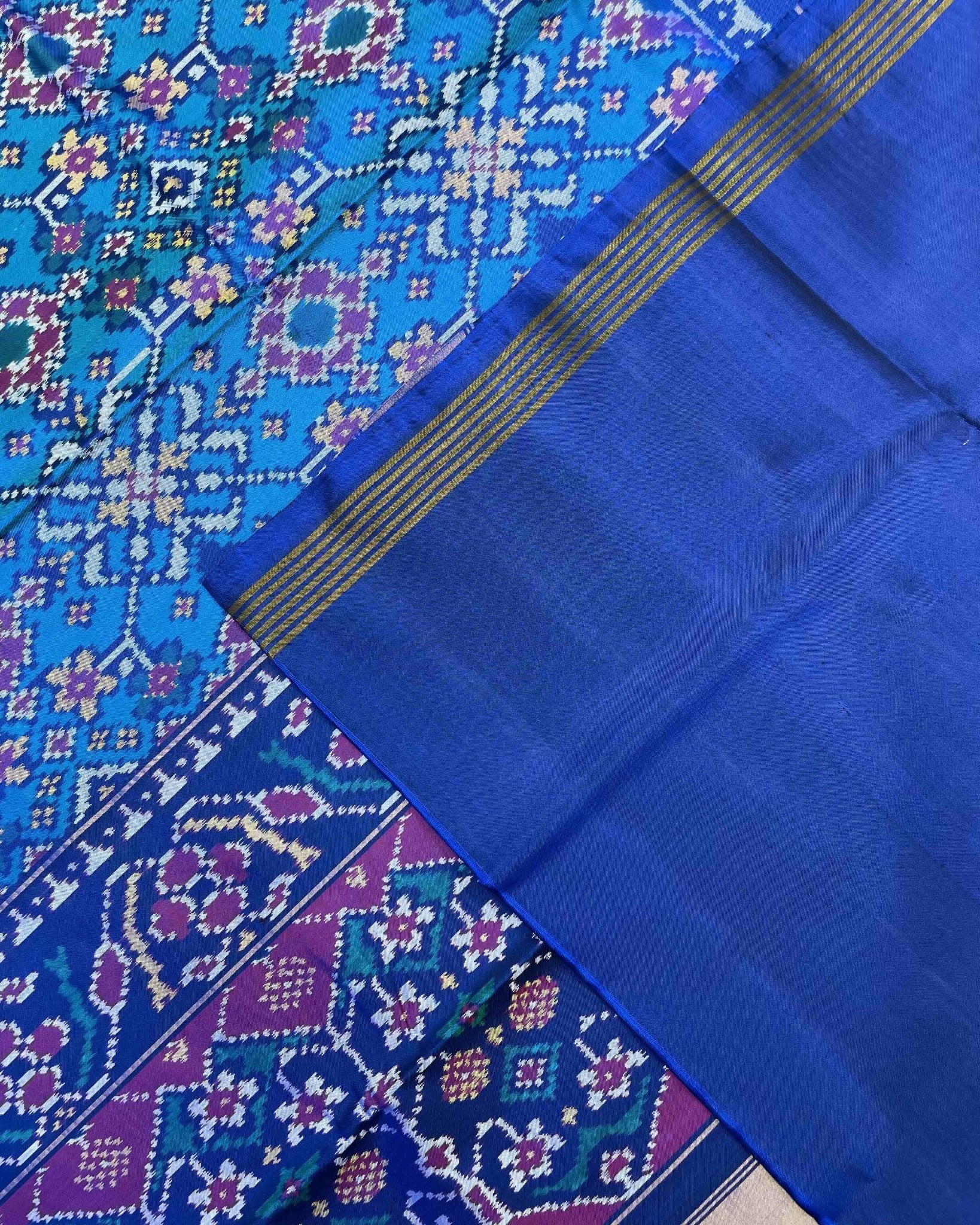 Blue & Turquoise Navratan Patola Saree - SindhoiPatolaArt