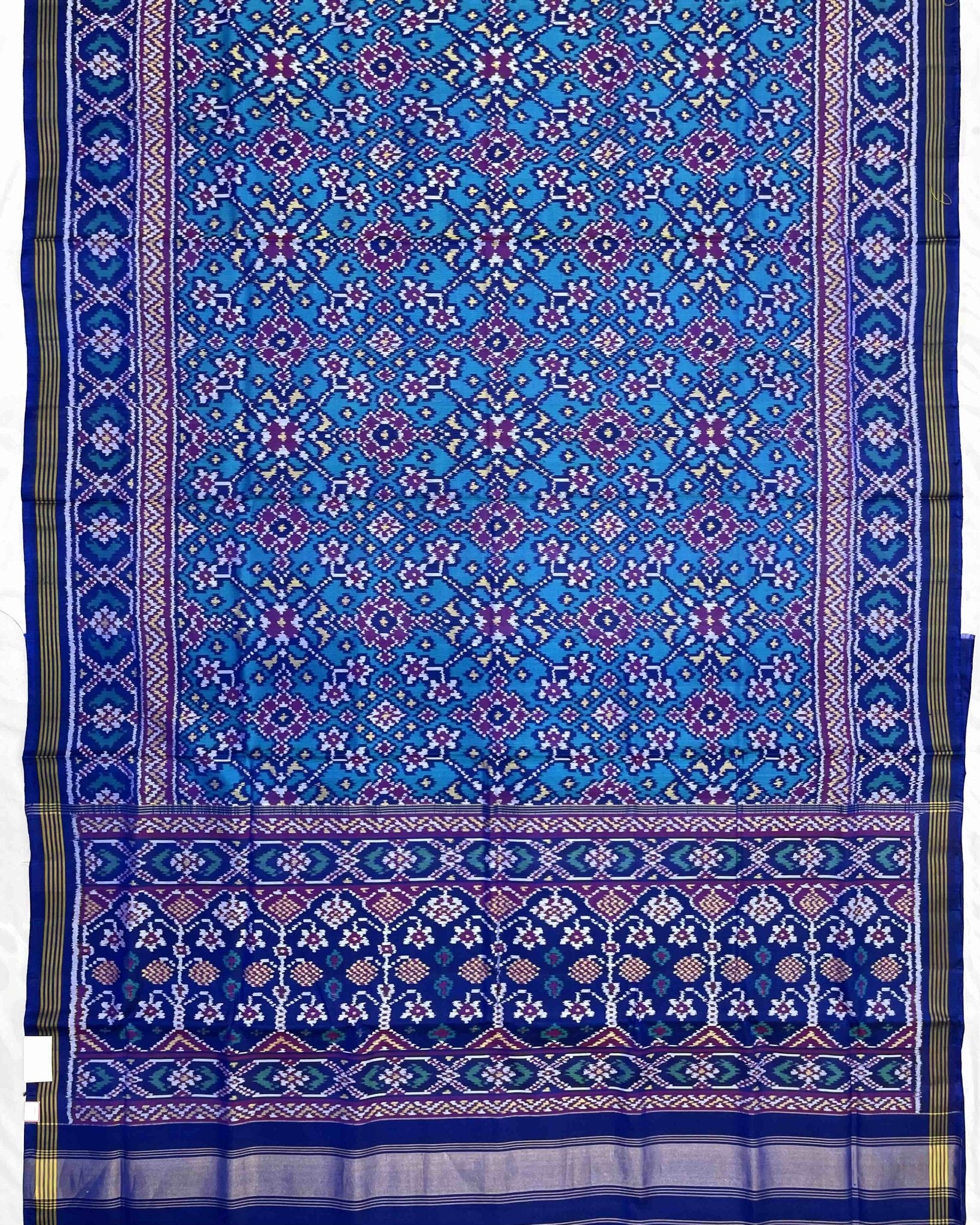 Blue & Turquoise Navratan Patola Saree - SindhoiPatolaArt