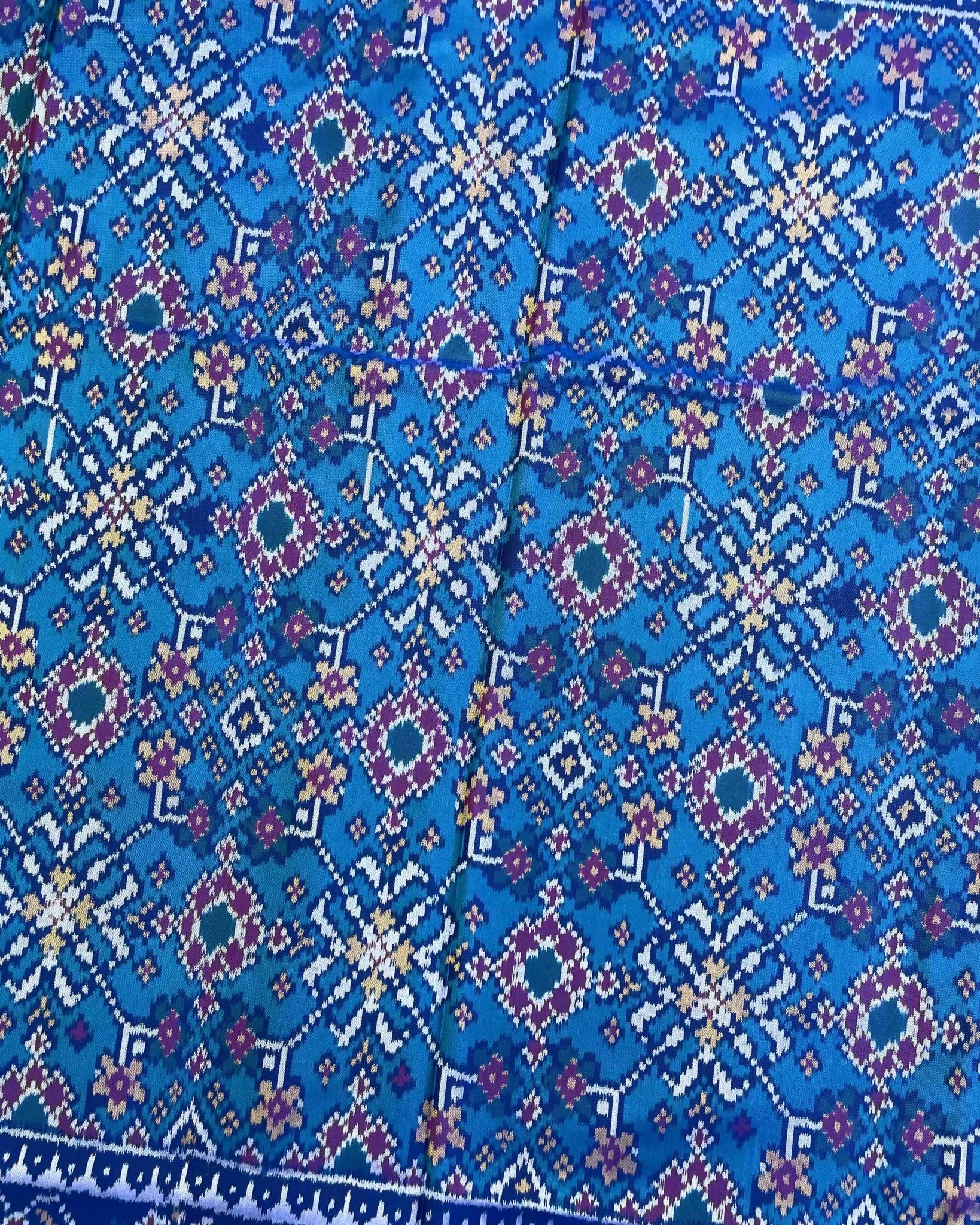 Blue & Turquoise Navratan Patola Saree - SindhoiPatolaArt