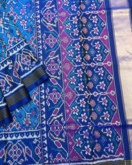 Blue & Turquoise Navratan Patola Saree - SindhoiPatolaArt