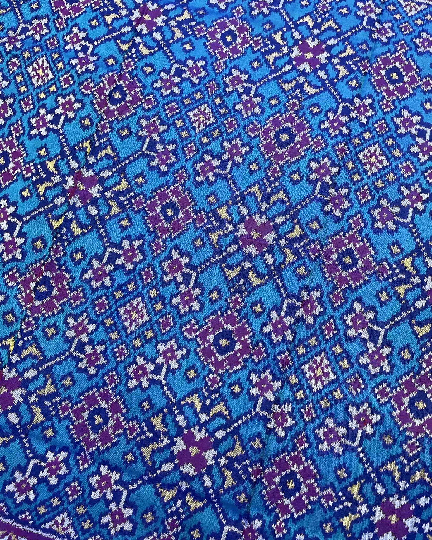 Blue & Turquoise Navratan Patola Saree - SindhoiPatolaArt