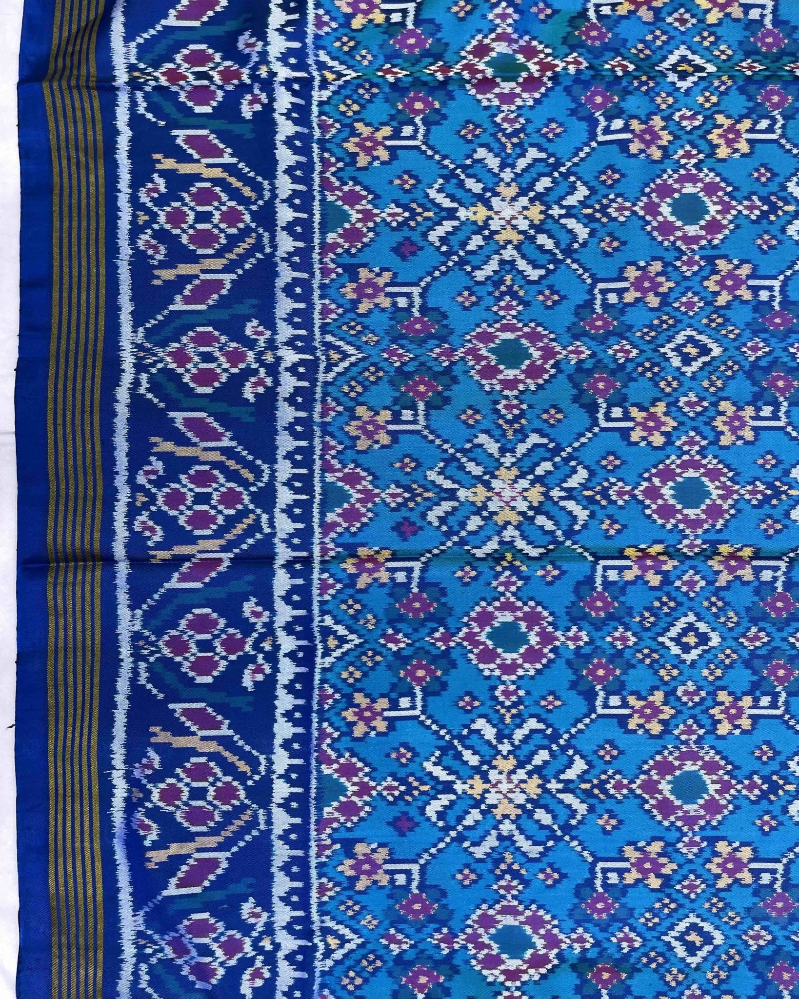 Blue & Turquoise Navratan Patola Saree - SindhoiPatolaArt