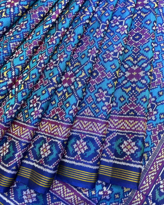 Blue & Turquoise Navratan Patola Saree - SindhoiPatolaArt