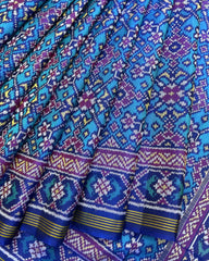 Blue & Turquoise Navratan Patola Saree - SindhoiPatolaArt
