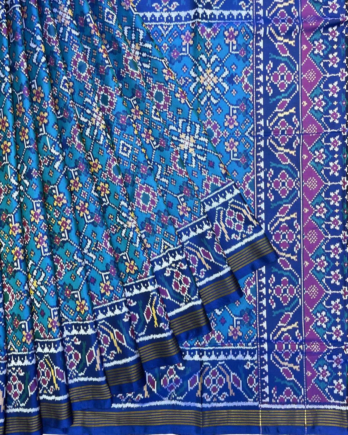 Blue & Turquoise Navratan Patola Saree - SindhoiPatolaArt
