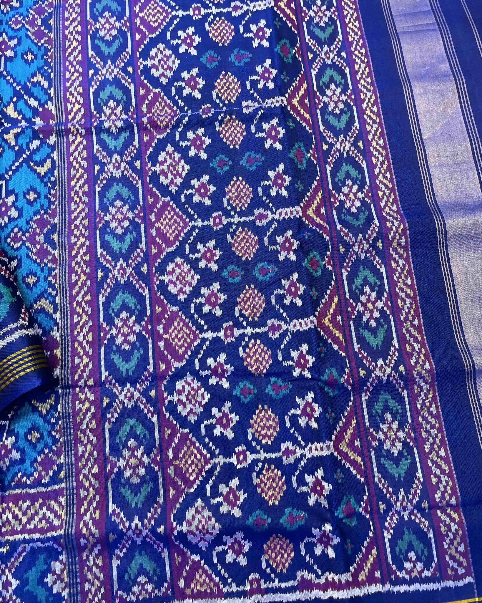 Blue & Turquoise Navratan Patola Saree - SindhoiPatolaArt