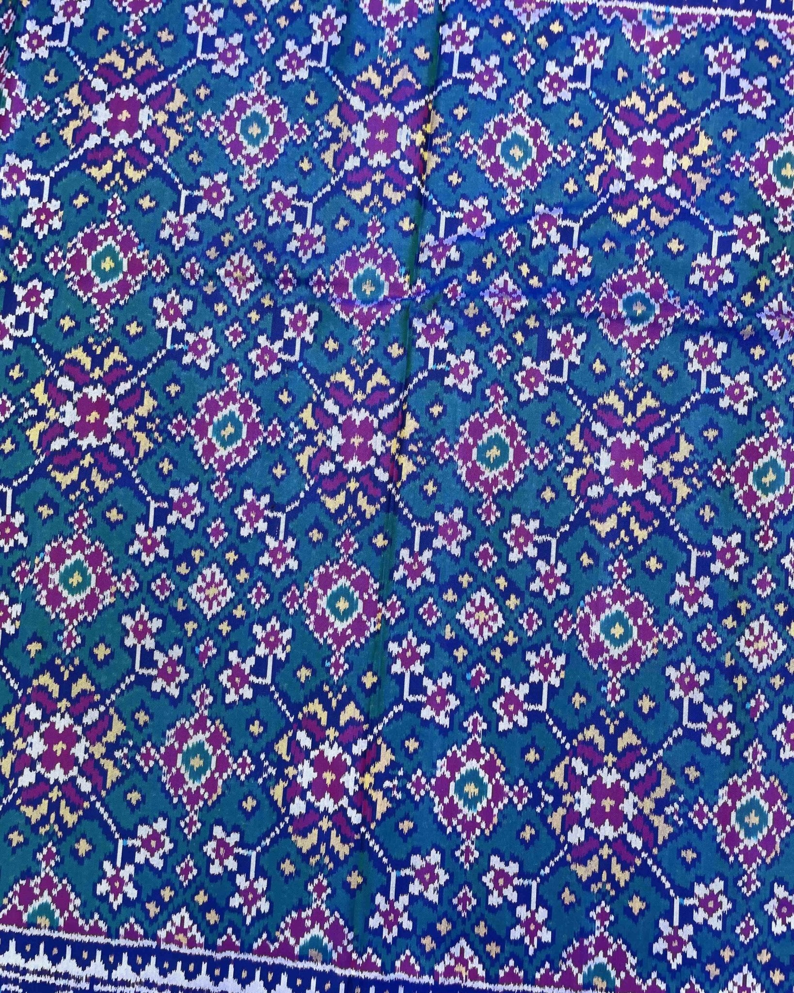 Blue & Turquoise Navratan Patola Saree - SindhoiPatolaArt