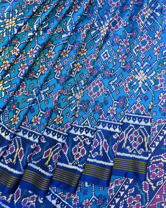 Blue & Turquoise Navratan Patola Saree - SindhoiPatolaArt