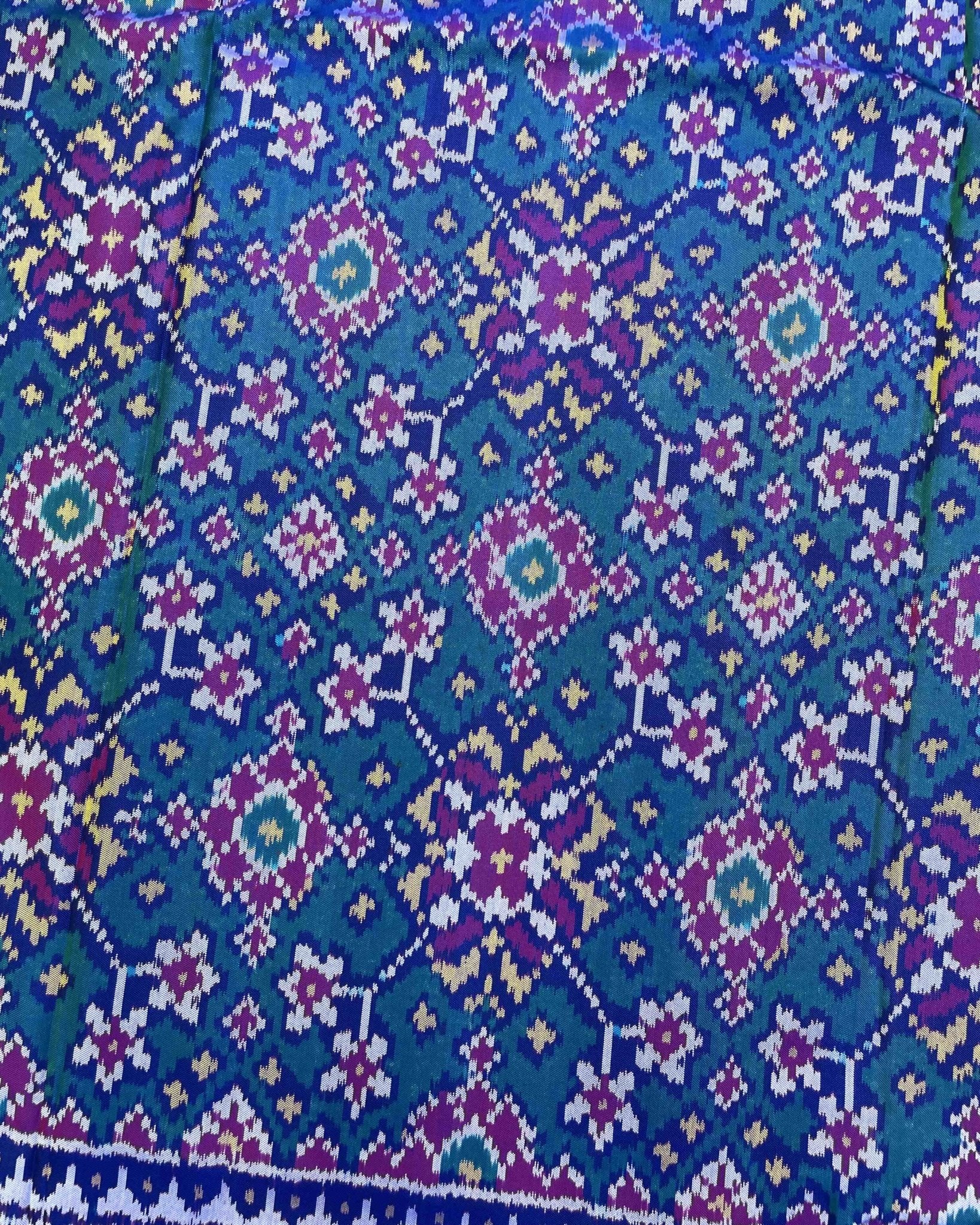 Blue & Turquoise Navratan Patola Saree - SindhoiPatolaArt