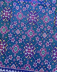 Blue & Turquoise Navratan Patola Saree - SindhoiPatolaArt