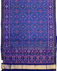 Blue & Turquoise Navratan Semi Double Ikat Patola Saree - SindhoiPatolaArt