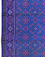 Blue & Turquoise Navratan Semi Double Ikat Patola Saree - SindhoiPatolaArt